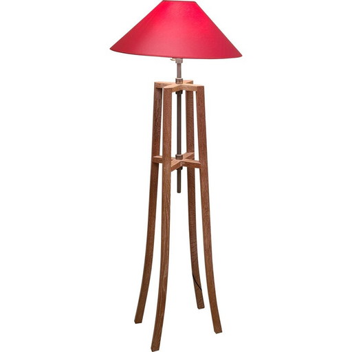 Lampadaire vintage "Chevalet" en chêne blanchi et laiton nickelé par Christian Liaigre pour Nobilis, 1980