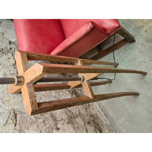Lampadaire vintage "Chevalet" en chêne blanchi et laiton nickelé par Christian Liaigre pour Nobilis, 1980