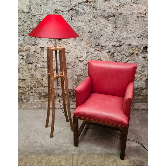 Image 1 of Lampadaire vintage "Chevalet" en chêne blanchi et laiton nickelé par Christian Liaigre pour Nobilis, 1980