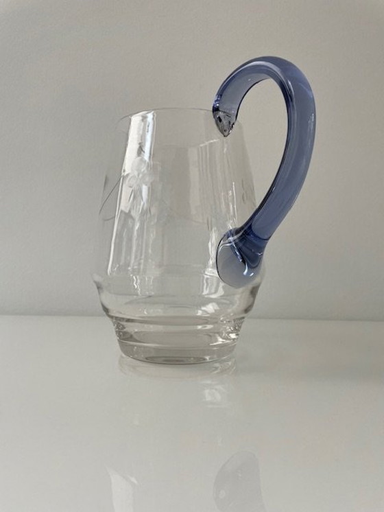 Image 1 of Cruche Vintage Bohème soufflée à la bouche avec motifs en verre