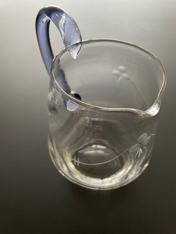 Image 1 of Cruche Vintage Bohème soufflée à la bouche avec motifs en verre
