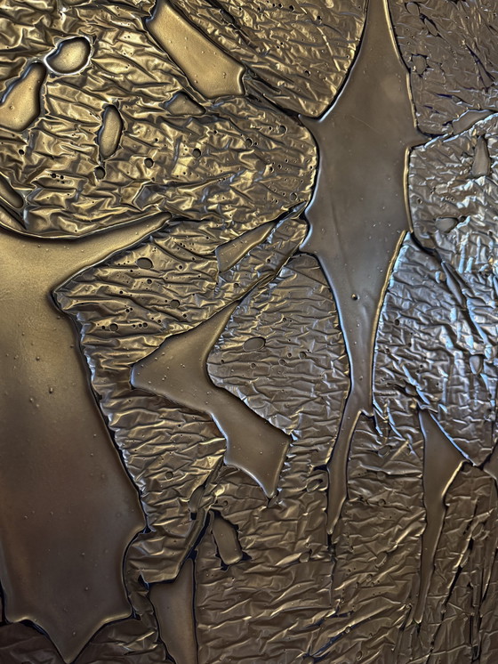 Image 1 of Panneau mural brutaliste en cuivre et verre