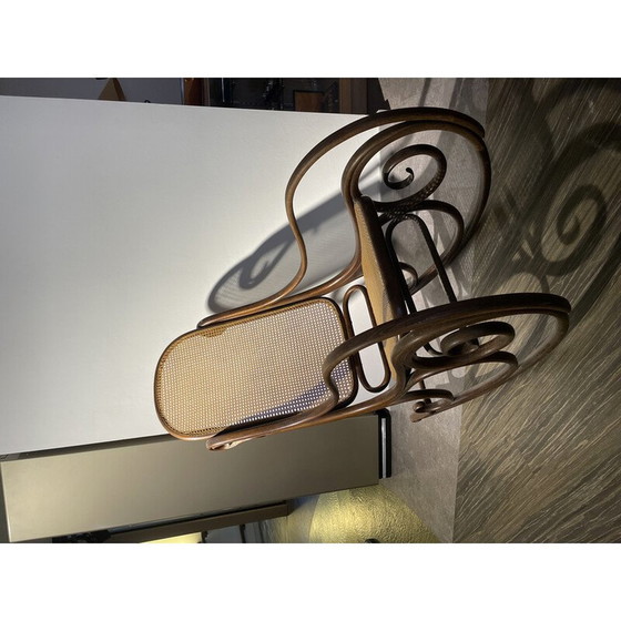 Image 1 of Fauteuil à bascule vintage en corde pour Thonet, Tchécoslovaquie 1920