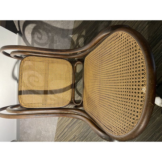 Image 1 of Fauteuil à bascule vintage en corde pour Thonet, Tchécoslovaquie 1920
