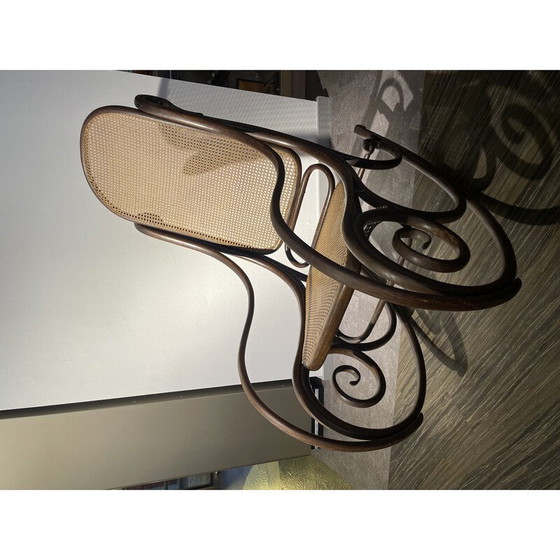 Image 1 of Fauteuil à bascule vintage en corde pour Thonet, Tchécoslovaquie 1920