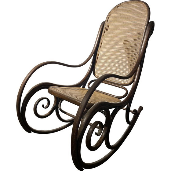 Image 1 of Fauteuil à bascule vintage en corde pour Thonet, Tchécoslovaquie 1920
