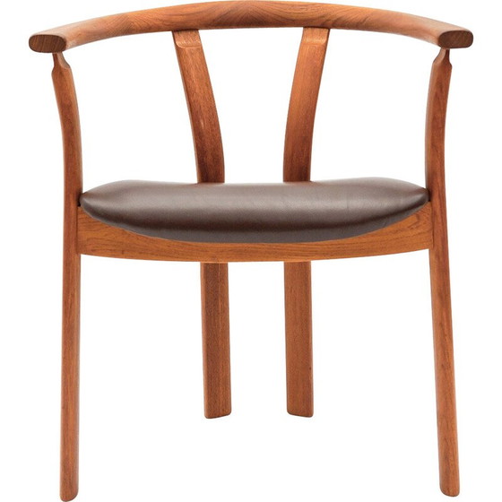 Image 1 of Chaise de bureau vintage en teck et cuir, Danemark 1960