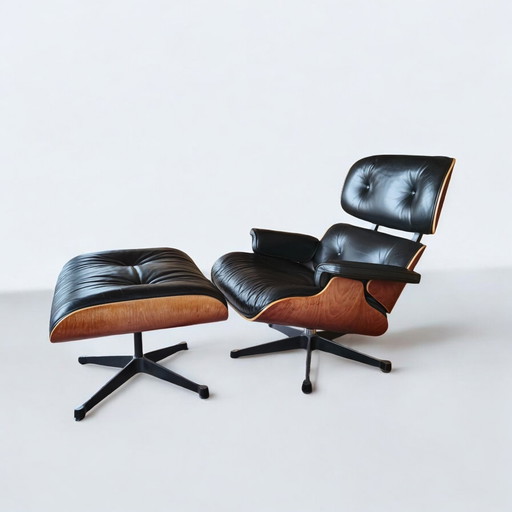 Vitra - Charles & Ray Eames - Chaise longue avec pouf (2) - Modèle 670 & 671