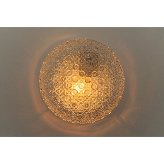 Image 1 of Plafonnier rond vintage en verre avec boutons brillants et métal, Allemagne 1960