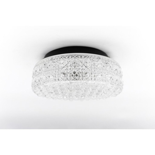 Plafonnier rond vintage en verre avec boutons brillants et métal, Allemagne 1960