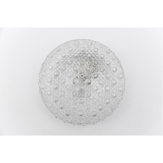Image 1 of Plafonnier rond vintage en verre avec boutons brillants et métal, Allemagne 1960