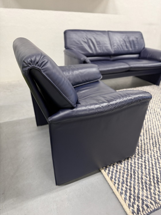 Image 1 of Leolux Bora Beta Fauteuil en cuir bleu