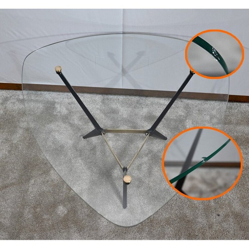 Table basse vintage en verre et métal, 1980