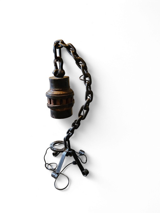 Grand / Vintage Brutalist Floor Chain Lamp / Rural Dutch Design 1970S