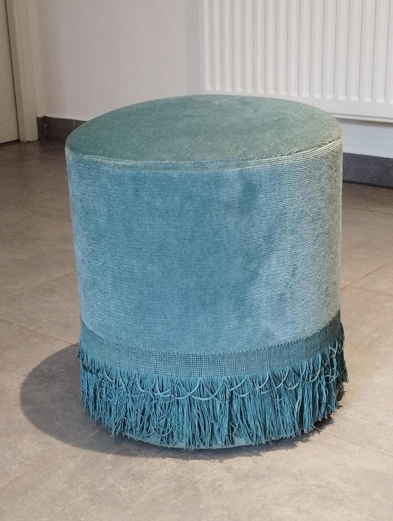 Image 1 of Pouf Ancien Époque 50/60 - Vintage - Bleu Paon, Canard