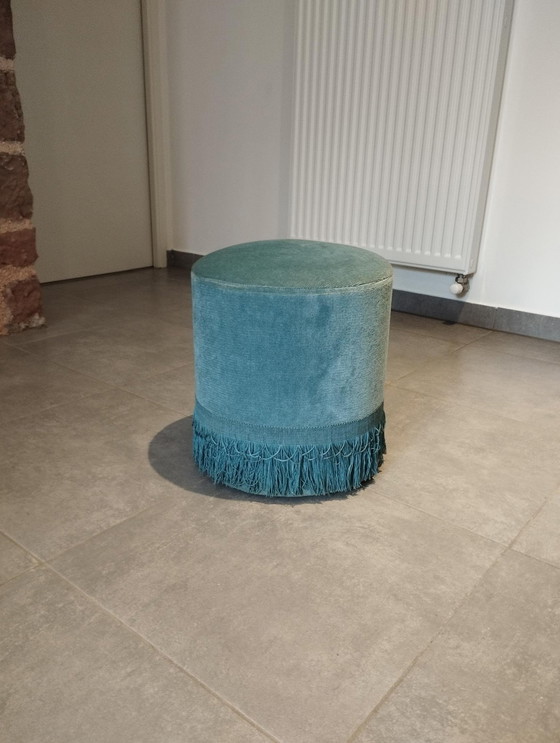 Image 1 of Pouf Ancien Époque 50/60 - Vintage - Bleu Paon, Canard