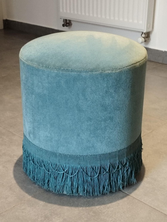 Image 1 of Pouf Ancien Époque 50/60 - Vintage - Bleu Paon, Canard