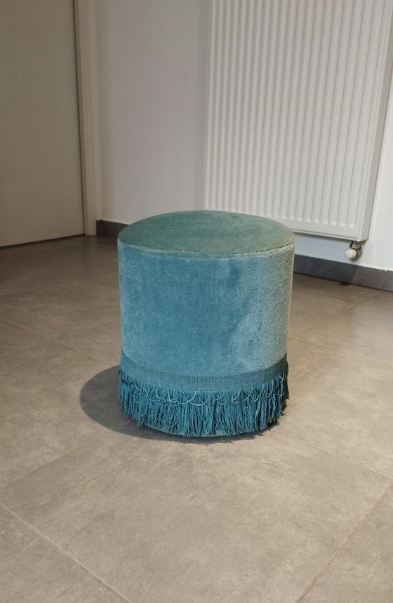 Image 1 of Pouf Ancien Époque 50/60 - Vintage - Bleu Paon, Canard