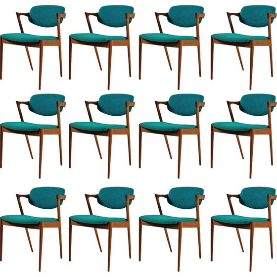 Image 1 of Ensemble de 12 chaises de salle à manger vintage en teck par Kai Kristiansen pour Schous Møbelfabrik, 1960s