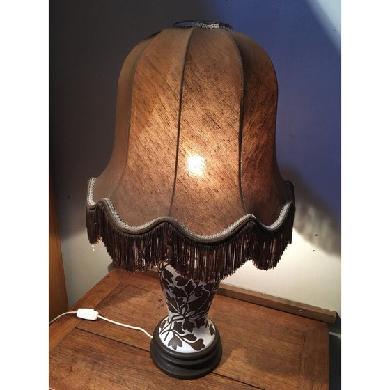 Image 1 of Lampe vintage en céramique avec base en bois, 1970