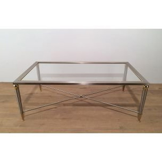 Image 1 of Table basse vintage en acier brossé et verre, 1970