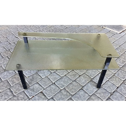 Table basse vintage avec double plateau en verre st gobain