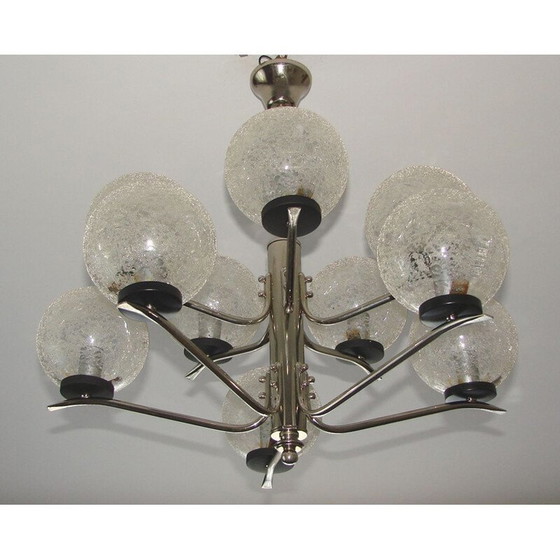 Image 1 of Lustre vintage en acier et verre, 1970