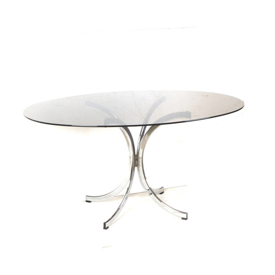 Image 1 of Grande table de salle à manger ovale en verre des années 1970