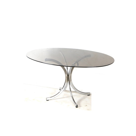 Image 1 of Grande table de salle à manger ovale en verre des années 1970