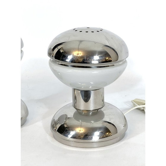 Image 1 of Paire de lampes vintage en chrome et verre de lait par Goffredo Reggiani, Italie 1970