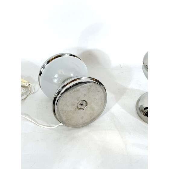 Image 1 of Paire de lampes vintage en chrome et verre de lait par Goffredo Reggiani, Italie 1970