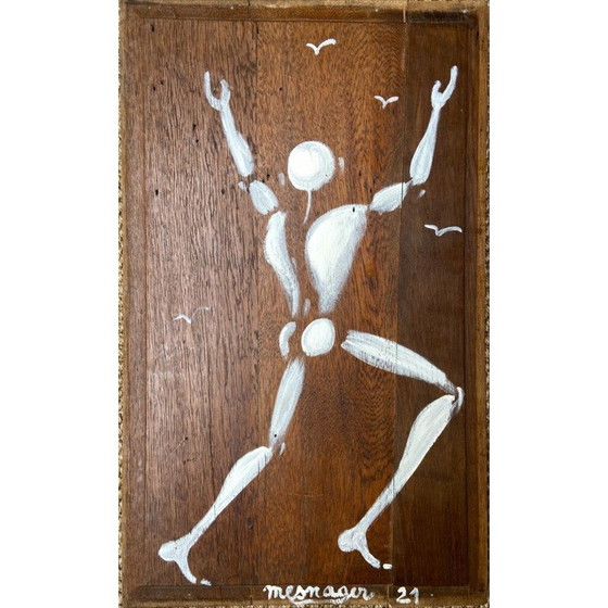 Image 1 of Gouache vintage "homme en blanc" sur panneau de bois par Mesnager, 2021