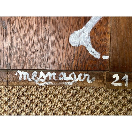 Image 1 of Gouache vintage "homme en blanc" sur panneau de bois par Mesnager, 2021