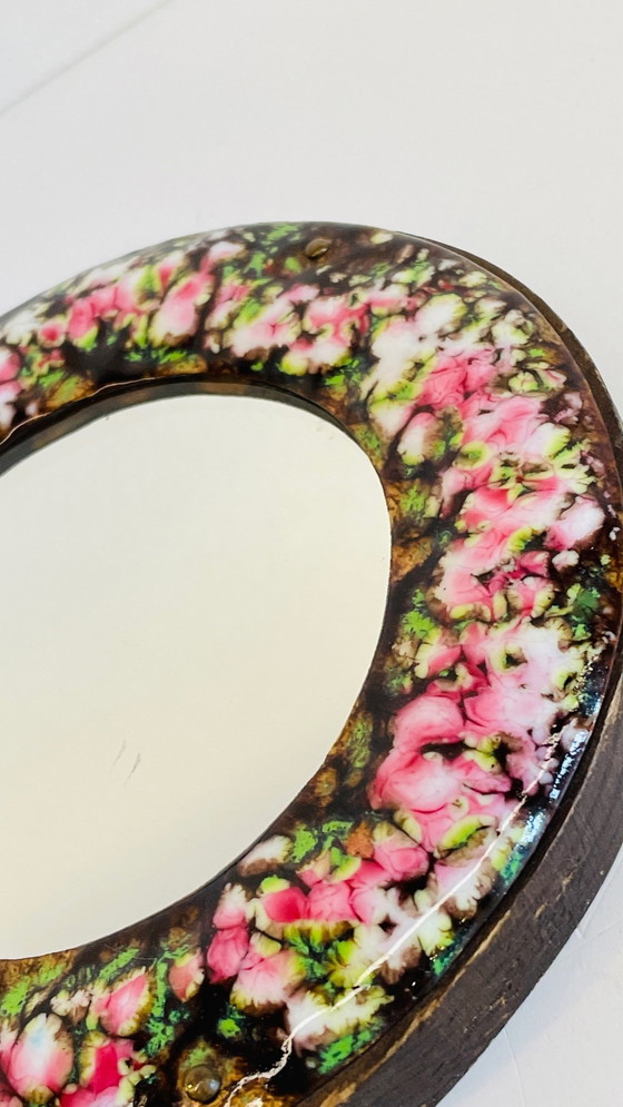 Image 1 of Miroir À Main Métal Émaillé Sur Bois Vintage France