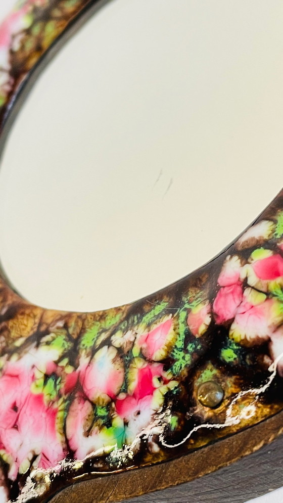 Image 1 of Miroir À Main Métal Émaillé Sur Bois Vintage France