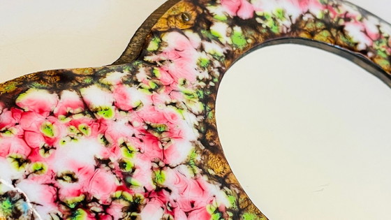 Image 1 of Miroir À Main Métal Émaillé Sur Bois Vintage France