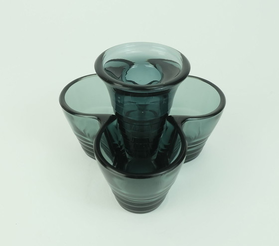 Image 1 of Mid Century Vase avec bougeoir Kurt Radtke Wmf 1958 Verre en cristal de couleur tourmaline