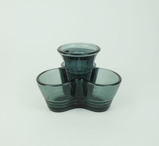 Image 1 of Mid Century Vase avec bougeoir Kurt Radtke Wmf 1958 Verre en cristal de couleur tourmaline