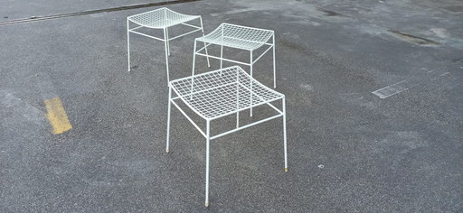 Ensemble de 3 tabourets en fil de fer vintage