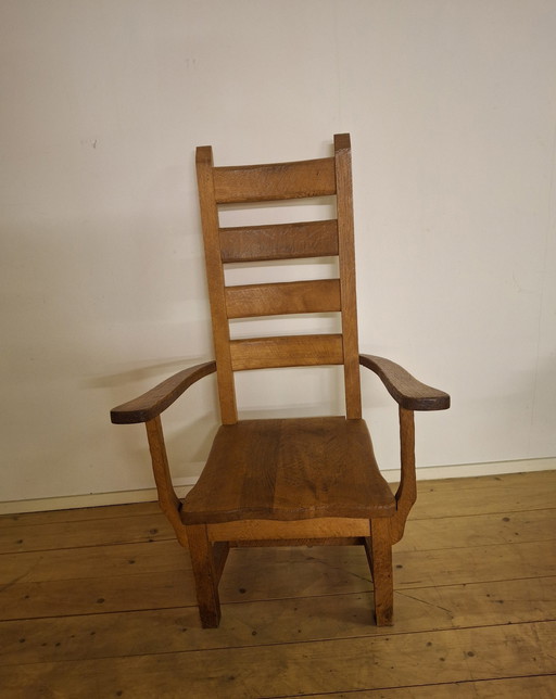 Fauteuil en chêne vintage brutaliste