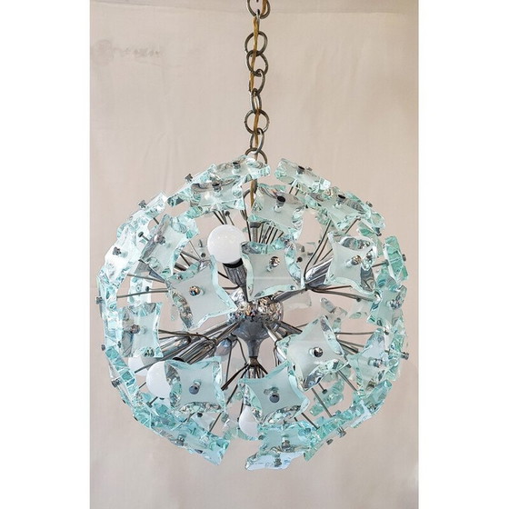 Image 1 of Lustre Sputnik vintage en verre taillé et chrome avec 13 lumières, Italie 1960