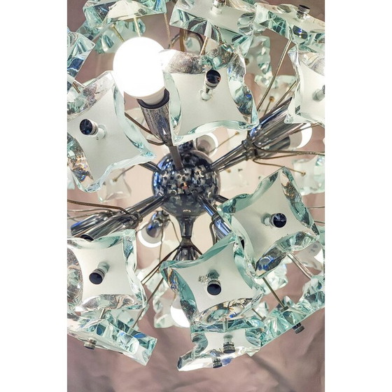 Image 1 of Lustre Sputnik vintage en verre taillé et chrome avec 13 lumières, Italie 1960