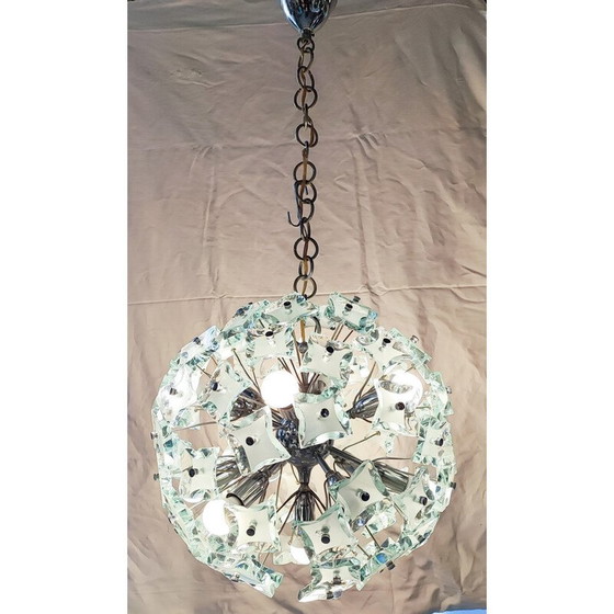Image 1 of Lustre Sputnik vintage en verre taillé et chrome avec 13 lumières, Italie 1960