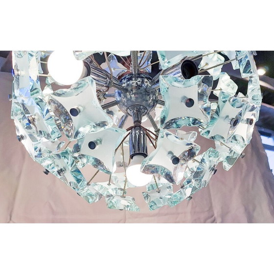 Image 1 of Lustre Sputnik vintage en verre taillé et chrome avec 13 lumières, Italie 1960