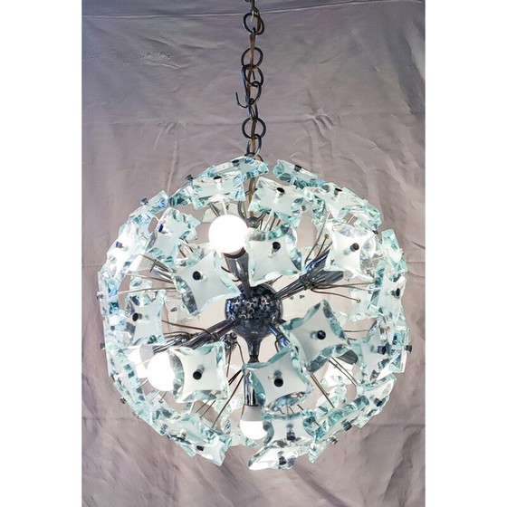 Image 1 of Lustre Sputnik vintage en verre taillé et chrome avec 13 lumières, Italie 1960