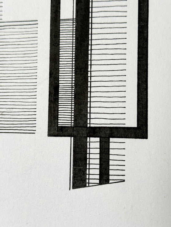 Image 1 of 2 Oeuvres d'art, Composition géométrique à l'encre - Eugene Eechaut (1928-2019)