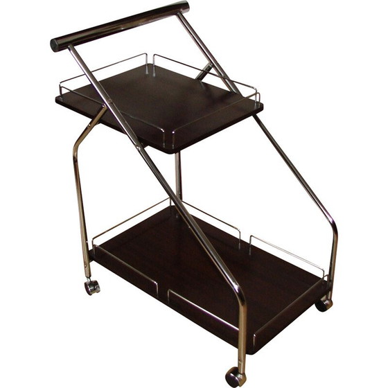 Image 1 of Bar mobile vintage en panneau stratifié et acier chromé, 1990