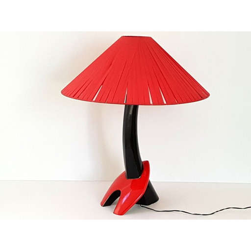 Lampe vintage en céramique rouge et noire