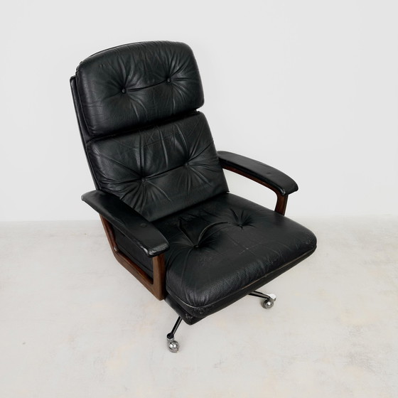 Image 1 of Lübke Lounge Chair avec ottomane en cuir noir, années 1960