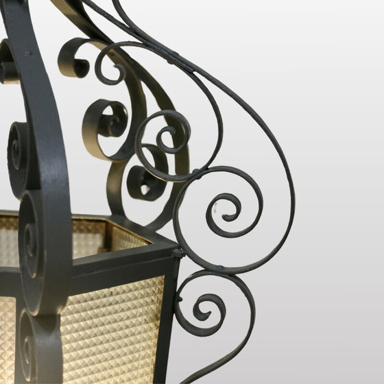 Image 1 of Lanterne vintage en fer forgé et verre granité, France 1940